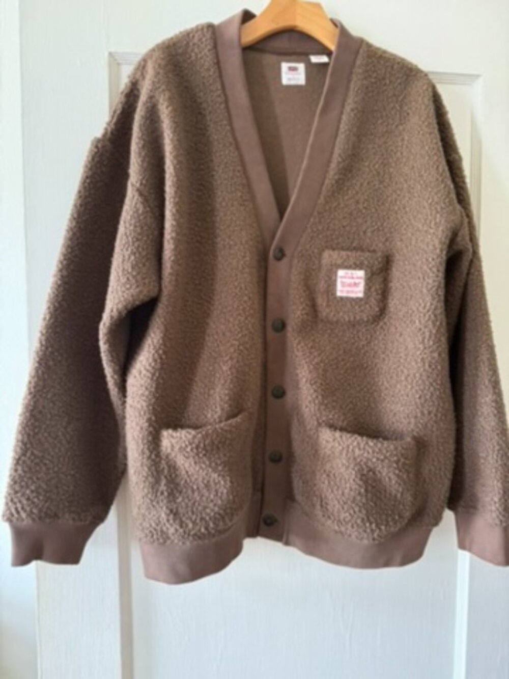 Levi’s Workwear Cardigan Golden Brown Teddy Fleece Relaxed Fit Size L